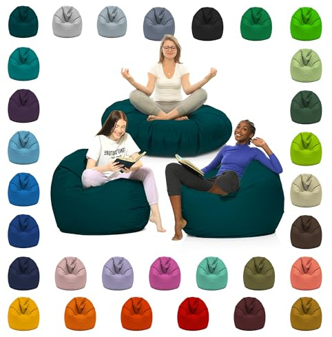 GlückBean 2in1 Sitzsack mit Füllung – XXL Bean Bag Indoor & Outdoor – Wasser & Schmutzabweisend, Ergonomisch & Wetterfest – für Kinder & Erwachsene zum Gaming & Relaxen (Petrol, 110 cm Durchmesser)