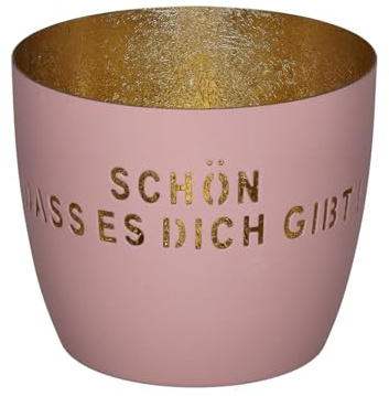Giftcompany Madras Windlicht M Schön DASS es Dich gibt rosa/Gold 8,5cm