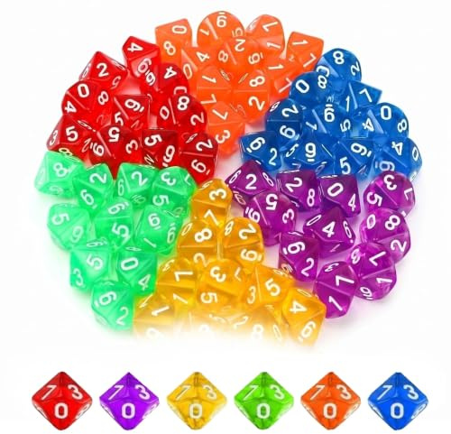 Shteriva D10 Würfel Set 60 Stück (0–9) – Polyedrische Dice Set aus Acryl, Transparent in 6 Farben, mit Acryl Aufbewahrungsbox, für D&D RPG MTG Brett- & Kartenspiele