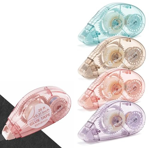 Glue Roller, 4 Pcs Double Sided Tape Dispenser, Scrapbooking Supplies, Glue Tape Roller for School Home Office Crafting, Cards, Journal and Scrapbook Accessories