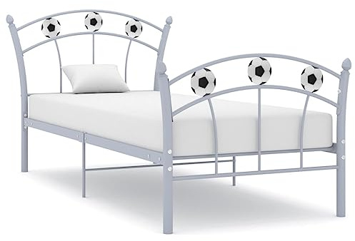 kithwjll Einzelbett mit Fußball-Design Grau Metall 90x200 cm Robustes Bettgestell langlebiges Kinderbett mit stabilem Lattenrost ideal für Schlafzimmer, Jugendzimmer oder Kinderzimmer