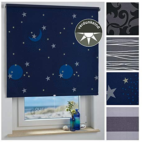 ourdeco® Rollo, Spring-, Schnapprollo/Stoffbreite: 88 x Auszugslänge: 180 cm Sternenhimmel/Dekor, Verdunkelnd
