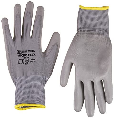 Gebol Arbeitshandschuh MICRO FLEX | Größe 12 (XXXL) | grau | Feinstrick mit PU-Beschichtung | 1 Paar, 709246