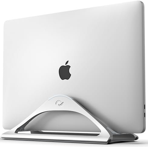 HumanCentric Vertikaler Laptopständer für Schreibtische (Silber), Verstellbare Laptop Halterung für MacBook Ständer, Laptop Halter für MacBook Pro, Andere Laptops, und Notebook Laptop Ständer