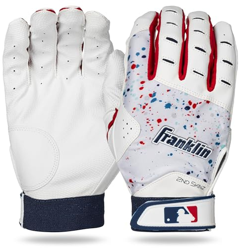 Franklin Sports MLB Schlaghandschuhe, 2nd Skinz Drip Baseball + Softball-Schlaghandschuhe, Erwachsene + Jugendliche, Lederpaar, USA, Größe M (Erwachsene)