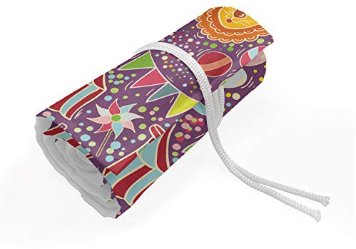 ABAKUHAUS Zirkus Mäppchen Rollenhalter, Zelt Clown Icecream Ring, langlebig und tragbar Segeltuch Stiftablage Organizer, 48 Schlaufen, Mehrfarbig