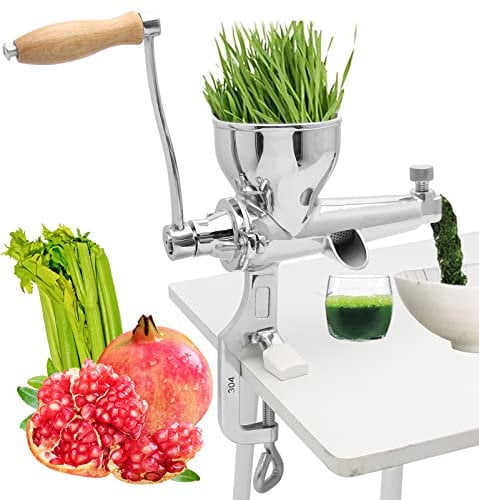 Moongiantgo Exprimidor manual de hierba de trigo, acero inoxidable para exprimir hierba de trigo, apio, col rizada, espinaca, perejil, granada, uvas de manzana, frutas y verduras (estilo clásico)