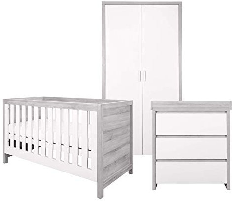 Tutti Bambini Modena 3-Piece Nursery Furniture Set - 3-in-1 Baby Cot Bed & Toddler Bed, Baby Changing Table with Drawers, Nursery Wardrobe