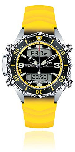 CHRIS BENZ Depthmeter Digital 200M Taucheruhr mit gelbem Kautschukband, Seeschlangengelb