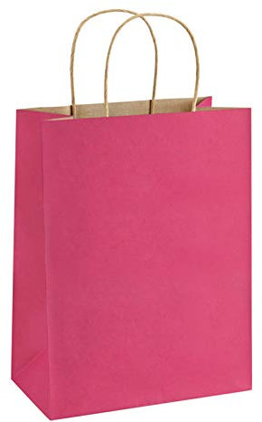 BagDream Lot de 100 sacs cadeaux en papier avec poignées, sacs en papier Kraft Rose vif 8 x 4,25 x 10,5 cm
