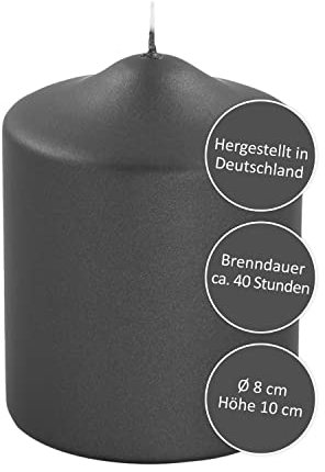 FINK kleine Stumpenkerze - für Windlichte Kerzenständer Laternen - lange Brenndauer ca 40 Stunden - schwarz - 10 cm Ø 8 cm