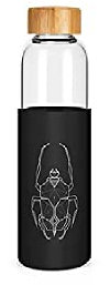 Label - Tartera de cristal y funda de silicona con tapón de bambú, diseño de scarabéeo, 750 ml, altura: 36 cm