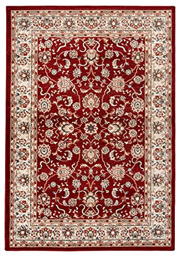 Carpeto Teppich Flur 120x170cm Rot Klassisch Traditionell Weich Mittelflor | Teppich für Eingangsbereich Küche Büro Wohnzimmer Schlafzimmer Pflegeleicht Tierfreundlich Allergikerfreundlich Synthetisch