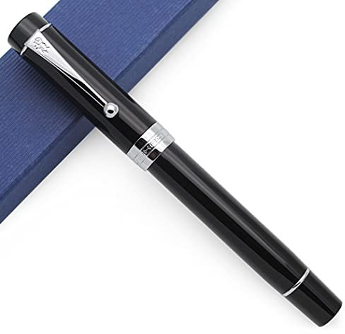 JINHAO Century Tofu 100 18KGP Füllfederhalter aus vergoldetem Harz (Schwarz mit Silberner Cilp, Mittlere Feder)