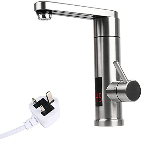 220v Instant Heating Faucet, Tankless Quick Hot Tap with Led Digital Display, 360º Swivel Stainless Steel Heating Tube Electric Hot Water Heater Mixer Faucet for Kitchen Home Facilitie (A)