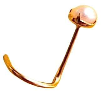 Piercing Nose Pin Nasenstecker gebogen Echt 750 Gold mit Perle Nasenpiercing Nase Stecker Gelbgold 750er Maße 0,6 x 6 x 2,5 mm 45066
