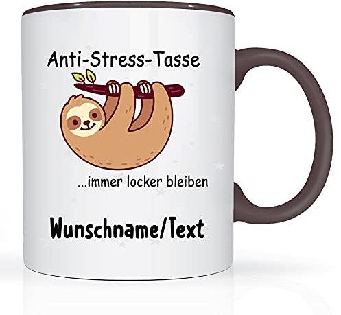 Print-Klex Tasse mit Namen und Anti Stress Motiv Bedruckt Namentasse Namensbecher mit Anti Stress Motiv Geschenktasse Weiß/Schwarz Kaffeebecher Spruchtasse Keramik mit Druck 330ml Tasse mit Text