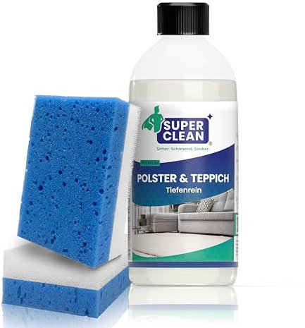 SUPER CLEAN Polster und Teppich Tiefenrein Polsterreiniger Konzentrat für alle Arten von Polstern, Teppichböden, Autositzen, Sofa oder Couch Inhalt: 500 ml + 2 Polsterschwämme