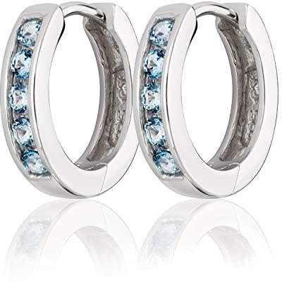 NKlaus Klappcreolen 925er Sterlingsilber mit Rose und Zirkonia 2 Stück | Rhodiniert und anlaufgeschützt; 14mm Außendurchmesser, 3mm dick