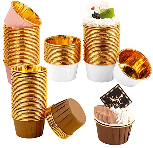 Lanjue 150 Pieces Cupcake Cases, 3 Colors Mixed Foil Cupcake Cases Baking Cups Muffin Case for Baking Greaseproof Cupcake Wrappers Wedding Birthday Christmas Cup Cake Cases for Baking