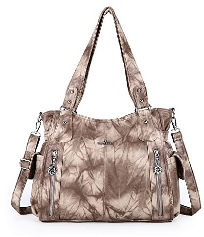 ZOCAI AngelKiss Handtasche Damen Schultertasche Multifunktionale Umhängetaschen Gewaschenes Veganes Leder Wasserdicht mit Reißver Schlusstaschen Reißverschlusstasche (Khaki)