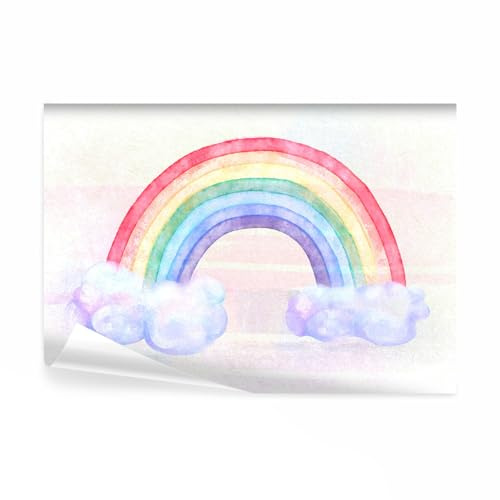 decomonkey Fototapete Regenbogen, 200x140 cm, Wolken Steinwand rosa bunt