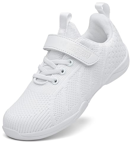 DADAWEN Youth Girls Cheer Shoes Gym Sport Aerobics Cheerleading Training Shoes Mesh White