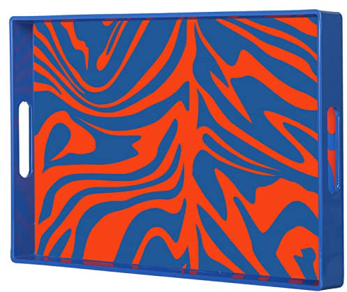 Zosenley Dekoratives Tablett, marmoriertes Kunststofftablett mit Griffen, Ottomane und Couchtisch, 39.6x25.9 cm (Blau Orange Streamline)