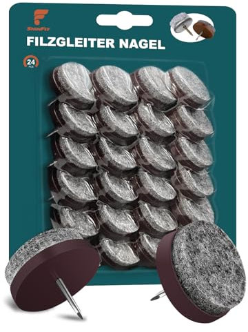 shinfly 24 x Patins en Feutre pour Meubles - Ø 22mm Patins pour Chaises, Pied de Chaise - 4mm d'épaisseur Tampon pour Chaise, Patin Chaise a Clouer