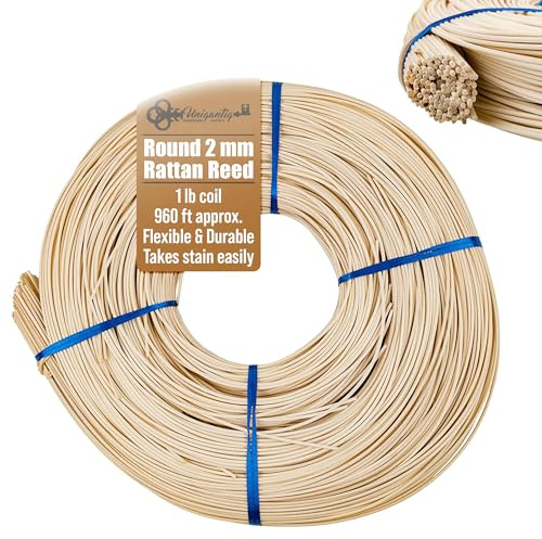 2 mm Round Rattan Reed - 1 Pound Coil - Basket Weaving, Wicker Furniture Making and Wicker Repair Supplies - UA-200RR