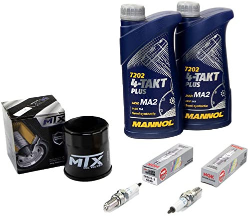 Wartungspaket Öl 2L + Ölfilter + Zündkerzen für Kawasa ki ER-6F 650 ER-6N 650 EX650E ER650E Baujahr 2012-2017