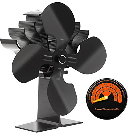 MIHTRA Kaminventilator mit 4 Blättern, Ofenventilator ohne Strom, Leiser Kamin Ventilator kaminlüfter,Ventilator für Holz/Brennholz/Kamin,Wärmeverteiler Lüfter für Kaminöfen Holzöfen Öfen
