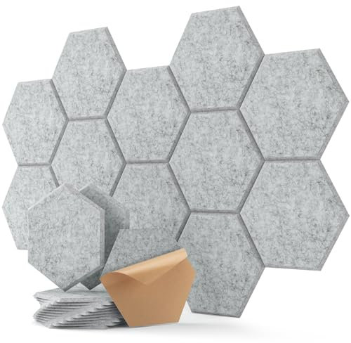 Sound Proofing Panels 12 Pack Hexagon Self-Adhesive Soundproofing Panels Acoustic Foam Panels High Density Acoustic Panels for Recording Acoustic Treatment Sound Absorbing Panels 12 X 10 X 0.4