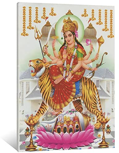 Durga Indischer Vintage-Stil, Andachts-Druck, Religionshinduismus, Wandkunst – Hindu-Gottes-Poster, Vintage-Stil, religiöse Leinwand, Wandkunst für hinduistische religiöse Anbetung, 30 x 45 cm