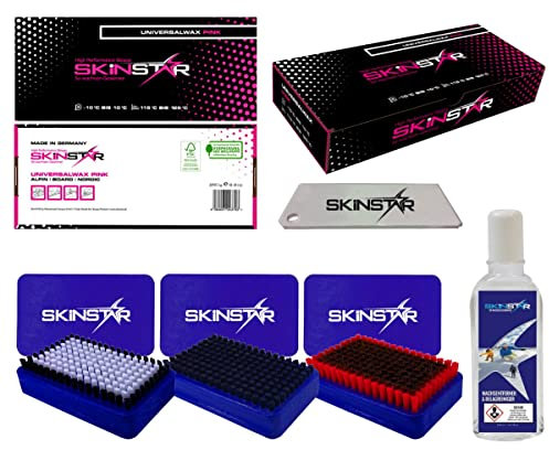SkinStar Starter Set 6-teilig, 3 x Bürsten, Abziehklinge, Waxentferner Skiwachs