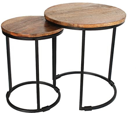 colourliving Beistelltische 2er Set Blumentische Pflanzentische Metall mit Holzplatte Abstelltisch Konsolentisch