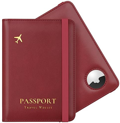 Stouchi Porta Passaporto Cover Vaccinazione Airtag Portafogli, Portafoglio Passaporto Custodia Protettiva in Similpelle per Donne Uomini, Documenti di Viaggio Custodia per Carte Regalo,Rosso Opaco