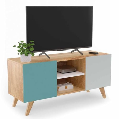 IDMarket Alice - Mueble TV 113 cm escandinavo, color azul, gris y blanco