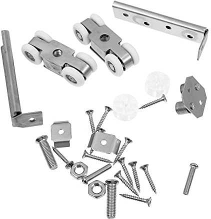 OSALADI 1 Set Sliding Door Pulley 4 Wheel Nylon Hanging Wheel Sliding Barn Door Hardware Kit Wardrobe Track Kit Stainless Steel Guide Accessory