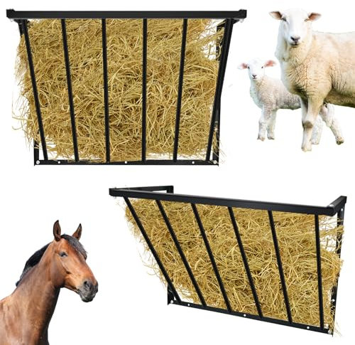 Zonon 2 x Heu-Futterspender für Pferde, Wandmontage, Heuhalter, 70 x 39 x 57 cm, Ziegen-Metall-Futterstation für Schaf, Bauernhof, Vieh, drinnen und draußen, 2 Stück
