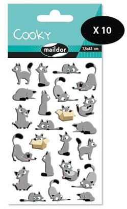 MY MANDARINE CY015Opack - Packung mit 10 Stickerbögen 3D Stickers Cooky, 150 Stickers, kleine Katzen / Kitten, 1 Pack