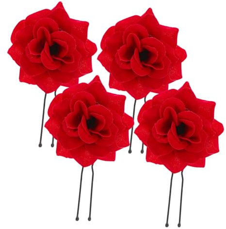 Angoily 4 Pièces Épingle à Cheveux Barrettes En Strass Broche Rose Accessoires Filles Barrettes à Cheveux Pince à Cheveux Roses La Mariée Rouge Élégant En Tissu Fleurs Sur
