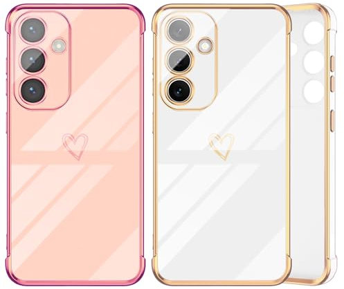 DSOIYIC 2 Stück für Samsung Galaxy A55 5G Hülle Herz, Handyhülle Samsung A55 5G Mädchen Liebe Galvanisierte Schutzhülle Weich TPU Stoßfest Case mit Kameraschutz - Weiß & Rosa