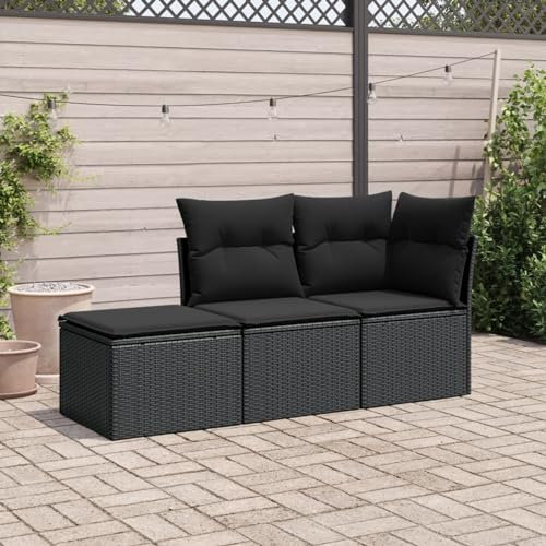 ShGaxin 3-teiliges Gartensofa-Set mit Kissen aus Polyrattan, schwarz, Gartensofa-Set, Loungeset, Gartenmöbel, Gartenmöbel-Set für den Außenbereich (SPU: 3217465)