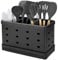 SIMDAO Cutlery Drainer, Stainless Steel Utensil Holder, Cutlery Holder Drainer with 3 Compartments, Kitchen Utensils Organizer, Black Countertop Cutlery Drying Holder, Cooking Tools Set Storage Pots