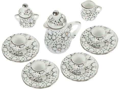 BESTonZON 1 Set Set Doll House Tea Set Dollhouse Afternoon Teapot Miniature Tea Cups Miniature Teapot Dollhouse Kitchen Teacups Dollhouse Teapot Ceramics Green Leaves Ceramic Plate