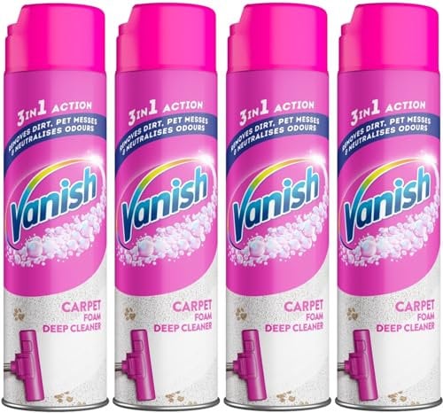 Vanish Carpet Cleaner + Upholstery, Gold Power Foam Shampoo, Large Area Cleaning, 600 ml (Pack of 4)
