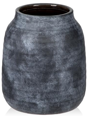 Briful Keramikvase, sehr groß, rustikal, Vintage-Blumenvase, Bauernhaus, weiß gekalktes Terrakotta, antike Pampasvase für Zuhause, Wohnzimmer, Küche, Dekoration, blau-weiß, 21 cm