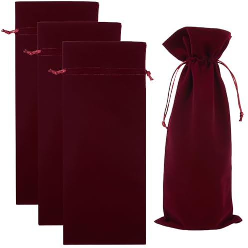 Beebeecraft 4Pcs Red Velvet Wine Gift Bags 14.76x5.98in Reusable Wine Bottle Drawstring Bag Champagne Packing Wrapping Pouches for Christmas Birthday Dinner Wedding Holiday Party