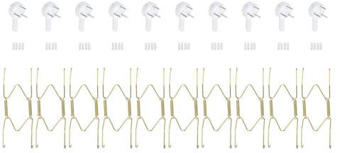 sourcing map 10Pcs Plate Hanger, 5 inch Universal Brass Invisible Wall Plate Hangers with 10Pcs Wall Hooks for Decorative Plates, Gold